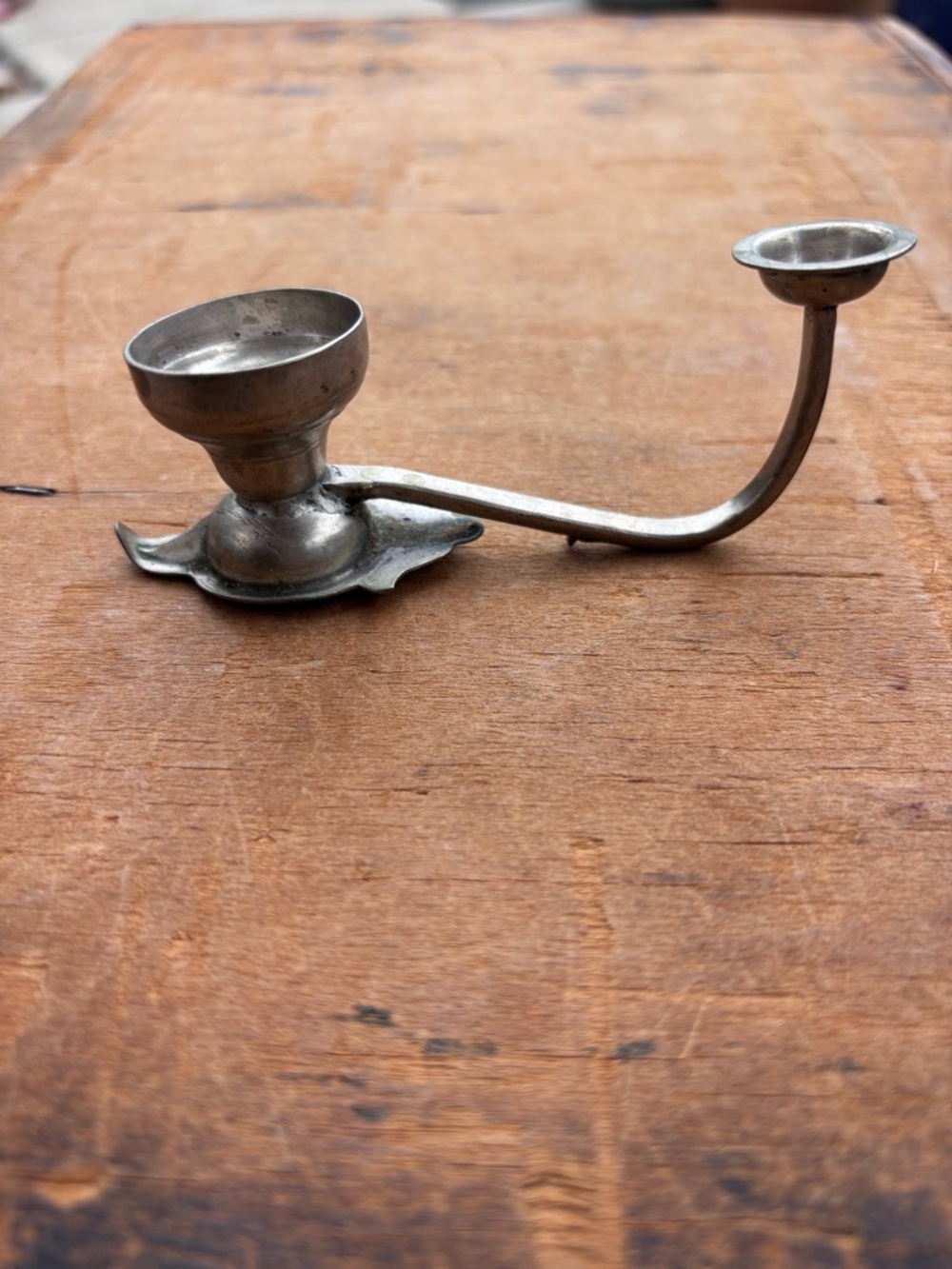 Vintage Indian Pewter Double Small Candle Holder